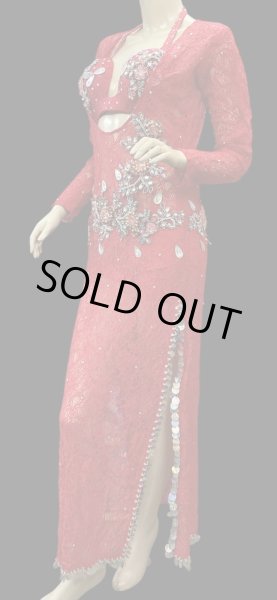 画像4: エジプト製ロマンティックレースサイーディ/ バラディドレス☆red 2 ☆ (4)