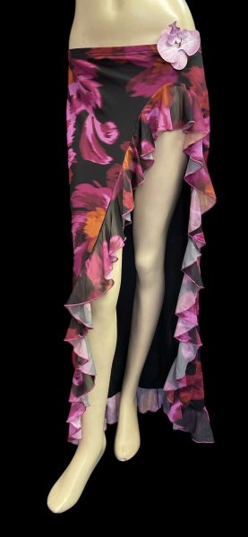 画像2: ストレッチフリルスリットスカート☆Black pink flower☆ (2)