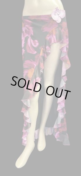 画像2: ストレッチフリルスリットスカート☆Black pink flower☆ (2)