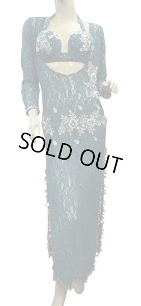 画像1: エジプト製ロマンティックレースサイーディ/ バラディドレス☆dark green ☆ (1)