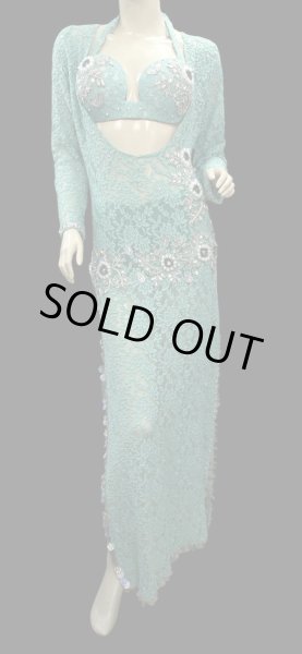 画像1: エジプト製ロマンティックレースサイーディ/ バラディドレス☆emerald green ☆ (1)