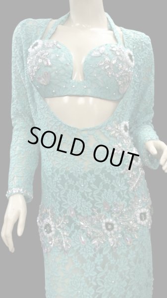 画像4: エジプト製ロマンティックレースサイーディ/ バラディドレス☆emerald green ☆ (4)