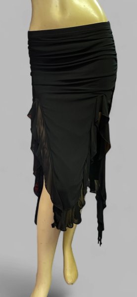 画像1: ストレッチフリルスリットスカート☆Black ☆ (1)