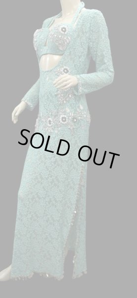 画像3: エジプト製ロマンティックレースサイーディ/ バラディドレス☆emerald green ☆ (3)