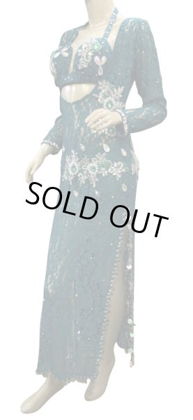 画像2: エジプト製ロマンティックレースサイーディ/ バラディドレス☆dark green ☆ (2)