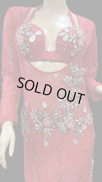 画像3: エジプト製ロマンティックレースサイーディ/ バラディドレス☆red 2 ☆ (3)