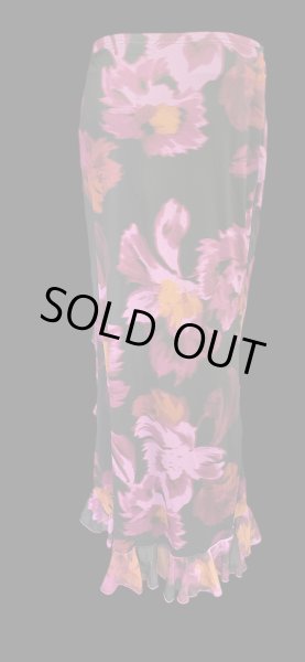 画像3: ストレッチフリルスリットスカート☆Black pink flower☆ (3)