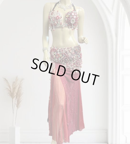 画像1: エジプトオリエンタルコスチューム ☆red wine lace flower ☆ (1)