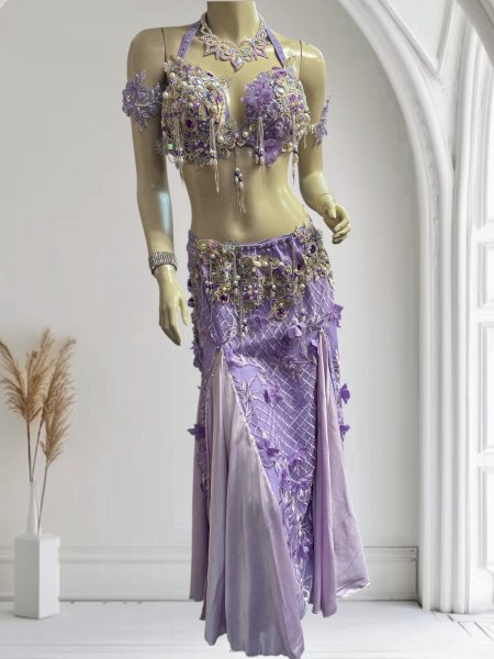 画像1: エジプトAmrオリエンタルコスチューム☆Oriental  lavender petit flower☆ (1)