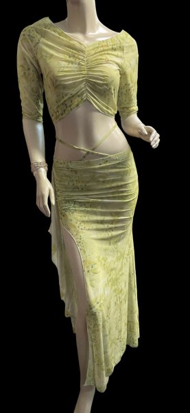 画像1: プリントメッシュチョリ＆スカートセット☆yellow green flower ☆ (1)