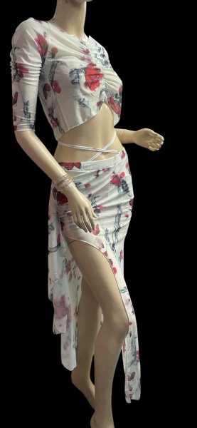 画像4: プリントメッシュチョリ＆スカートセット☆light blue red flower☆ (4)