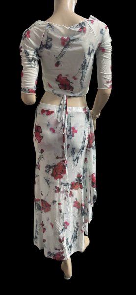 画像2: プリントメッシュチョリ＆スカートセット☆light blue red flower☆ (2)