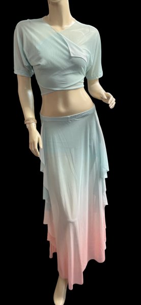 画像1: プリントメッシュチョリ＆スカートセット☆mint green x pink gradation ☆ (1)