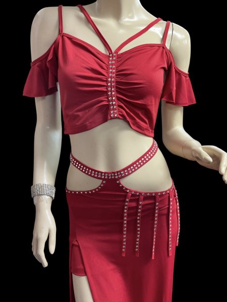 画像2: シンプルストレッチチョリ＆スカートセット☆Red☆ (2)