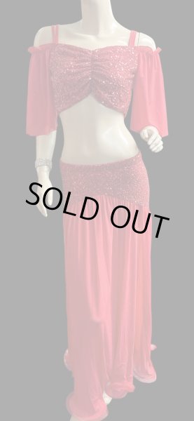 画像1: スパンコールストレッチチョリ＆スカートセット☆red ☆ (1)