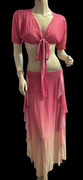 画像1: プリントメッシュチョリ＆スカートセット☆salmon pink orange gradation ☆ (1)