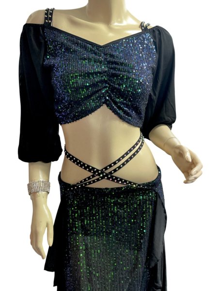 画像3: スパンコールストレッチチョリ＆スカートセット☆green ☆ (3)