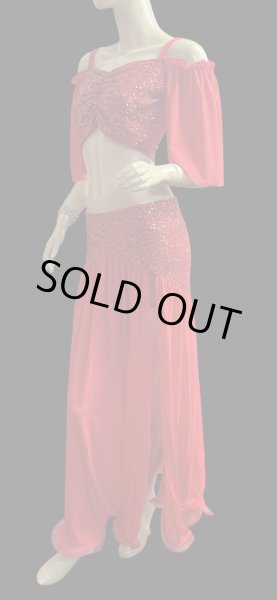 画像4: スパンコールストレッチチョリ＆スカートセット☆red ☆ (4)