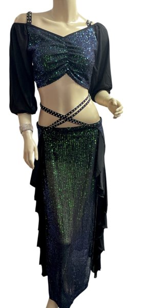 画像1: スパンコールストレッチチョリ＆スカートセット☆green ☆ (1)