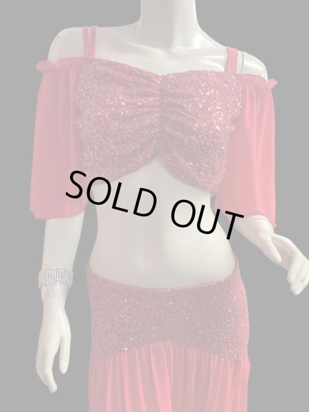 画像2: スパンコールストレッチチョリ＆スカートセット☆red ☆ (2)