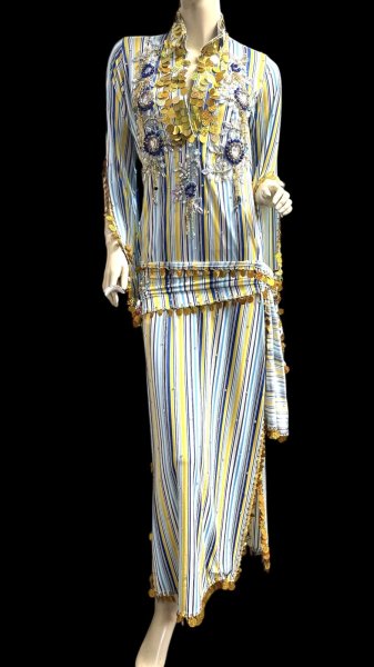 画像1: エジプト製ゴージャスストライプサイーディ/ バラディドレス☆yellow X blue☆ (1)