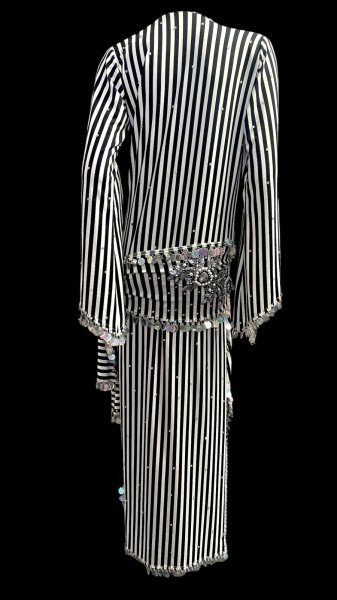 画像4: エジプト製ゴージャスストライプサイーディ/ バラディドレス☆white X Black ☆ (4)