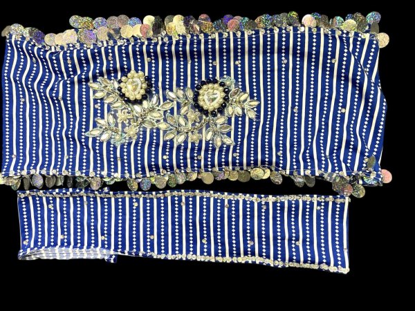 画像6: エジプト製ゴージャスストライプサイーディ/ バラディドレス☆white X royal blue ☆ (6)