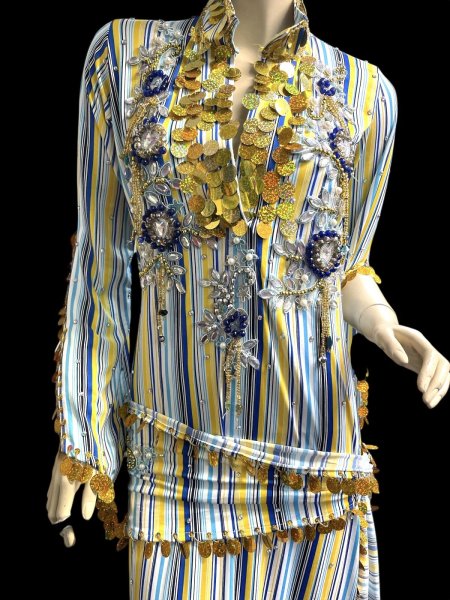 画像2: エジプト製ゴージャスストライプサイーディ/ バラディドレス☆yellow X blue☆ (2)