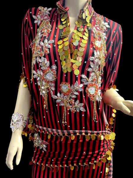 画像2: エジプト製ゴージャスストライプサイーディ/ バラディドレス☆Red X Black ☆ (2)