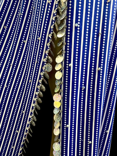 画像5: エジプト製ゴージャスストライプサイーディ/ バラディドレス☆white X royal blue ☆ (5)