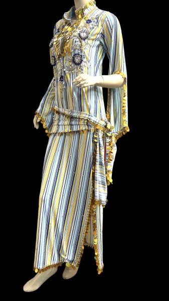 画像3: エジプト製ゴージャスストライプサイーディ/ バラディドレス☆yellow X blue☆ (3)