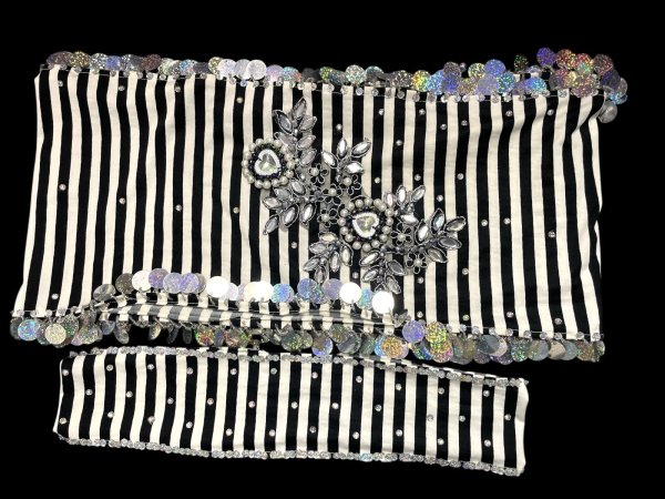 画像6: エジプト製ゴージャスストライプサイーディ/ バラディドレス☆white X Black ☆ (6)