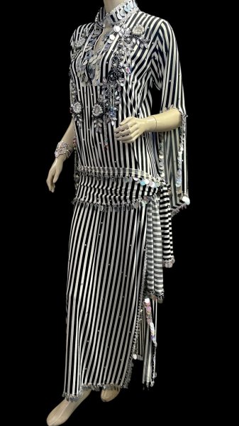 画像3: エジプト製ゴージャスストライプサイーディ/ バラディドレス☆white X Black ☆ (3)