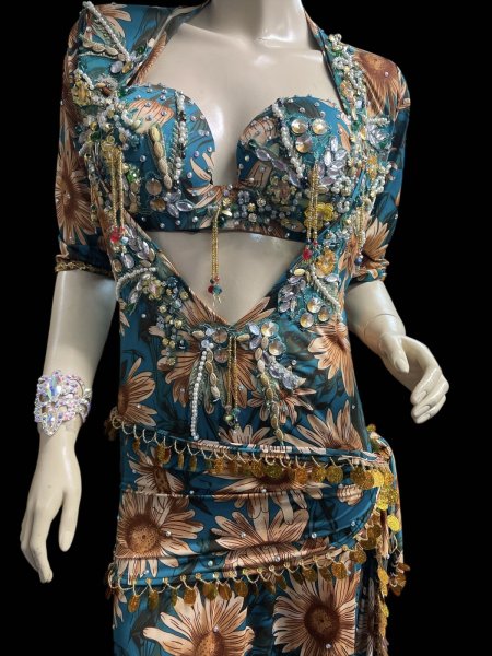 画像2: エジプト製プリントストレッチバラディドレス☆ green flower☆ (2)