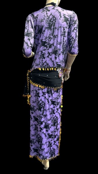 画像4: エジプト製プリントストレッチバラディドレス☆ black purple tie dye color☆ (4)