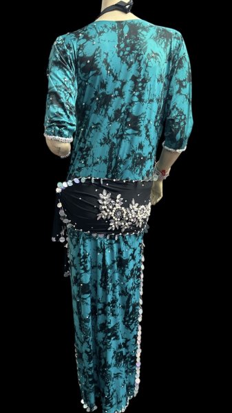 画像4: エジプト製プリントストレッチバラディドレス☆ black green  tie dye color☆ (4)