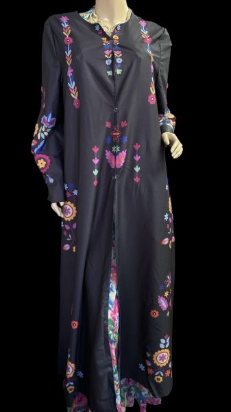 画像1: プリントポリエステルガラベーヤ☆White orange flower☆前開きタイプ☆フロントオープン (1)