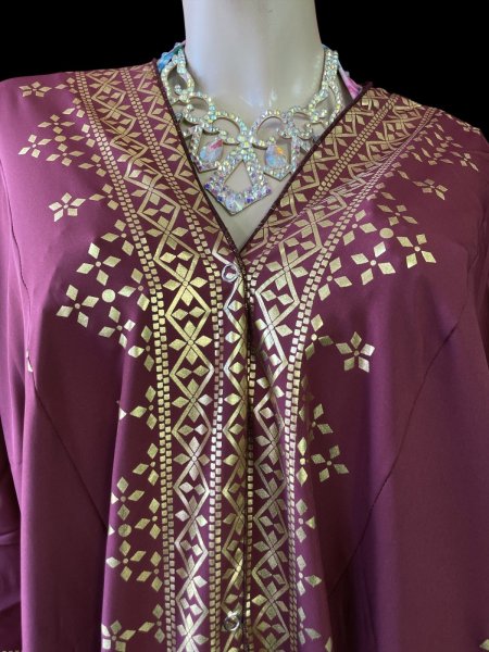 画像3: プリントポリエステルガラベーヤ☆burgundy gold print ☆前開きタイプ☆フロントオープン (3)