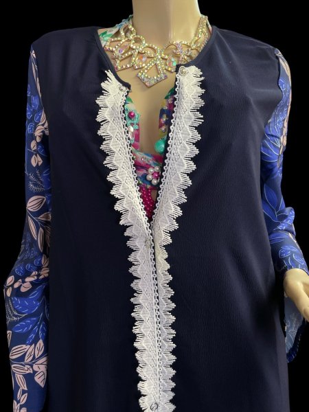 画像2: プリントポリエステルガラベーヤ☆Navi ☆前開きタイプ☆フロントオープン (2)