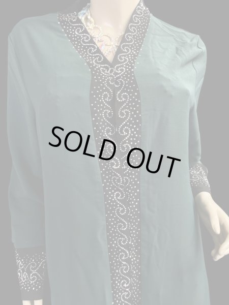 画像3: プリントポリエステルガラベーヤ☆green black rhinestone☆前開きタイプ☆フロントオープン (3)