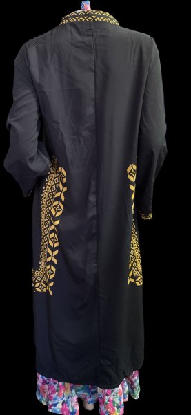 画像4: プリントポリエステルガラベーヤ☆black☆前開きタイプ☆フロントオープン (4)