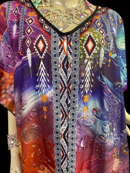 画像3: プリントポリエステルガラベーヤ☆mix colors☆前開きタイプ☆フロントオープン (3)