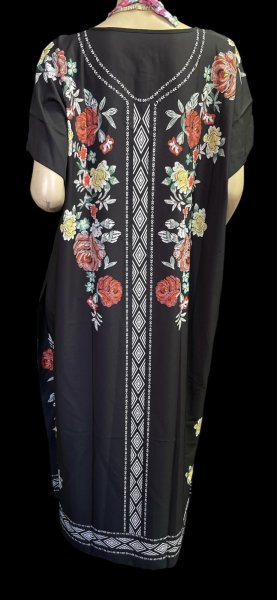 画像4: プリントポリエステルガラベーヤ☆black orange flower ☆前開きタイプ☆フロントオープン (4)