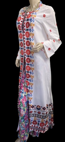 画像2: プリントポリエステルガラベーヤ☆White orange flower☆前開きタイプ☆フロントオープン (2)