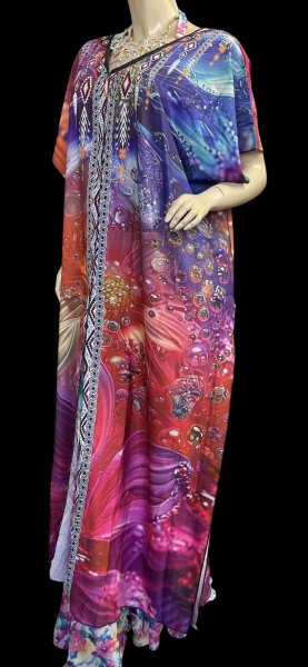 画像2: プリントポリエステルガラベーヤ☆mix colors☆前開きタイプ☆フロントオープン (2)