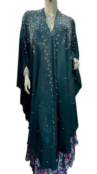 画像1: フーデットキラキラパールカバードレス☆dark green☆ (1)