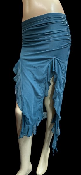 画像2: ストレッチフリルスリットスカート☆teal green ☆ (2)