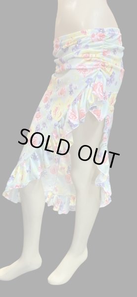 画像2: Amira Jamila オリジナル☆ストレッチフリルヒップスカーフ*mint green multiple flowers* (2)