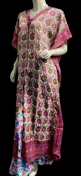 画像2: プリントカバードレス☆ピンクオリーブペイズリー☆⭐️フロントオープン  ⭐️ (2)