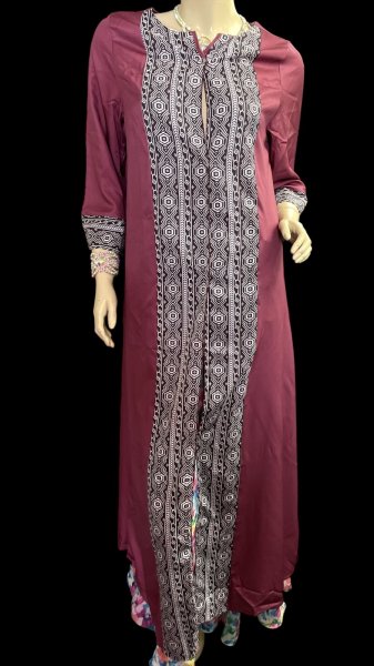 画像1: プリントポリエステルガラベーヤ☆cherry pink☆前開きタイプ☆フロントオープン (1)